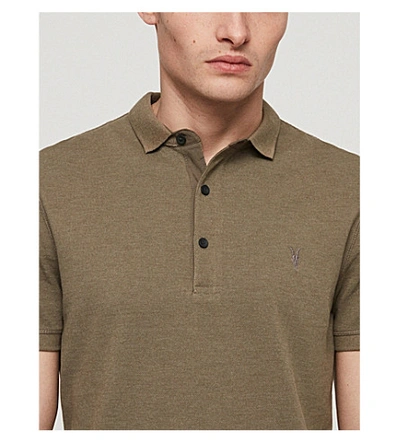 Shop Allsaints Parlour Cotton-blend Polo-shirt* In Bark Green Mar