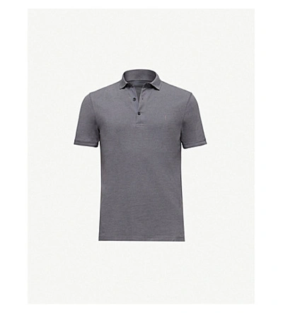 Shop Allsaints Parlour Cotton-blend Polo-shirt* In Granite Blue M