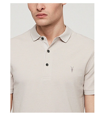 Shop Allsaints Parlour Cotton-blend Polo-shirt* In Lunar Grey Mar