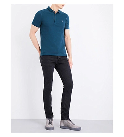 Shop Allsaints Parlour Cotton-blend Polo-shirt* In Midnight Blue