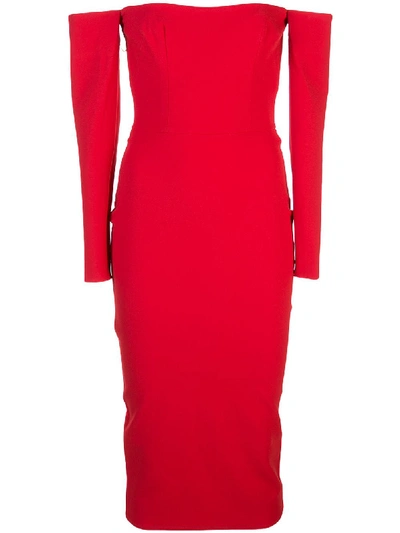 Shop Alex Perry Off The Shoulder Midi Dress In Red