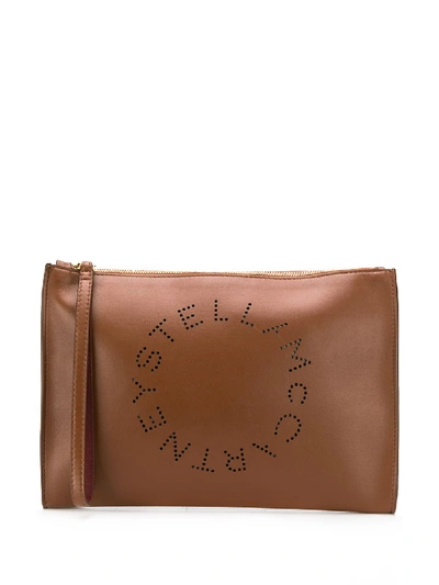 Shop Stella Mccartney Large Perforated-logo Clutch In Brown