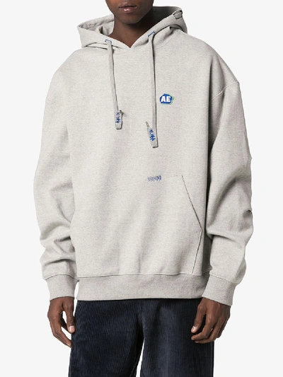 Shop Ader Error Embroidered Logo Hoodie In Grey