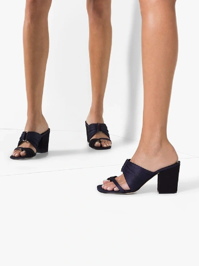 Shop Rosie Assoulin Navy Blue Buckled 85 Pleated Mules