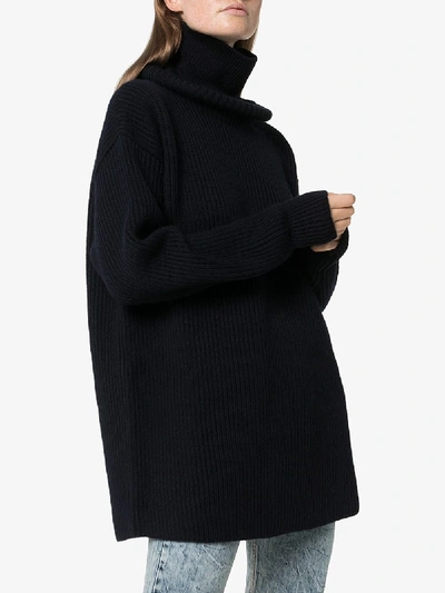 Shop Balenciaga Oversized Turtleneck Wool Sweater In Blue