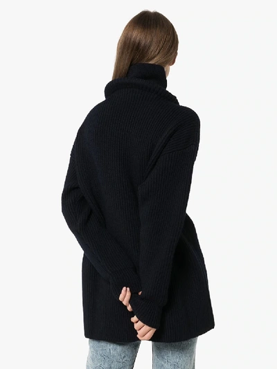 Shop Balenciaga Oversized Turtleneck Wool Sweater In Blue