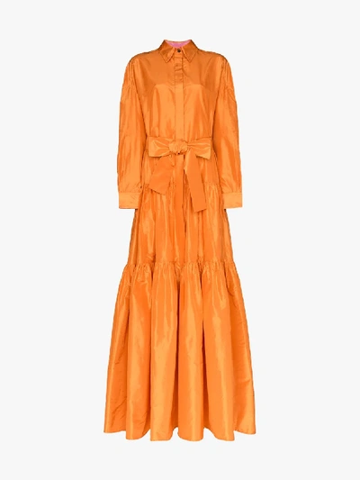 Shop Carolina Herrera Tiered Silk Shirt Dress In Orange