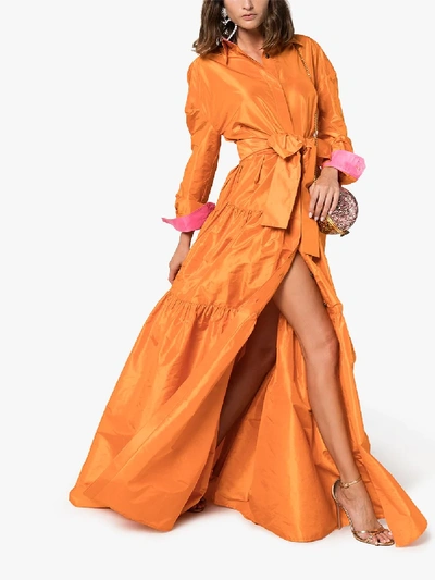 Shop Carolina Herrera Tiered Silk Shirt Dress In Orange