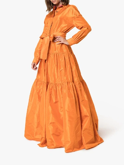 Shop Carolina Herrera Tiered Silk Shirt Dress In Orange