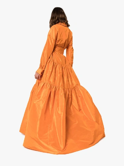 Shop Carolina Herrera Tiered Silk Shirt Dress In Orange