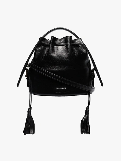 Shop Jil Sander Black Drum Medium Leather Bucket Bag