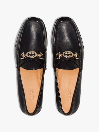 Shop Gucci Black Roos Horsebit Leather Loafers
