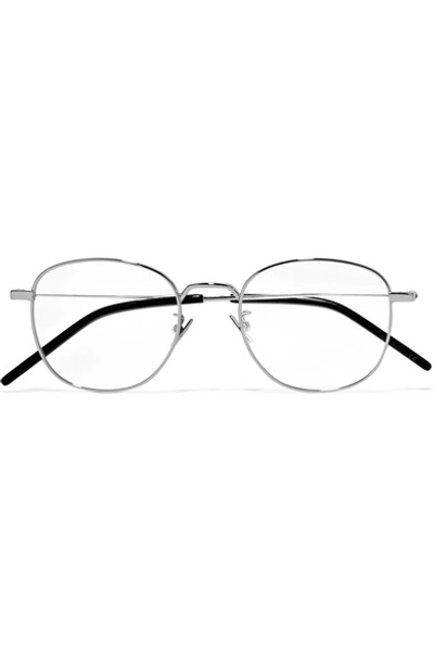 Shop Saint Laurent Round-frame Silver-tone Optical Glasses