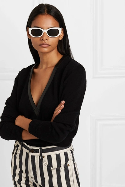 Shop Saint Laurent Betty Square-frame Acetate Sunglasses In White