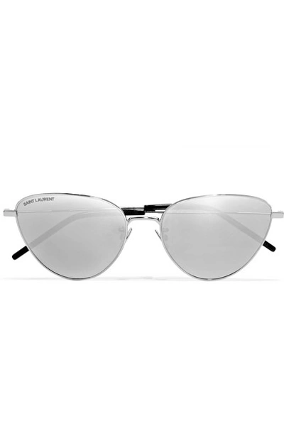 Shop Saint Laurent Jerry Cat-eye Silver-tone Mirrored Sunglasses