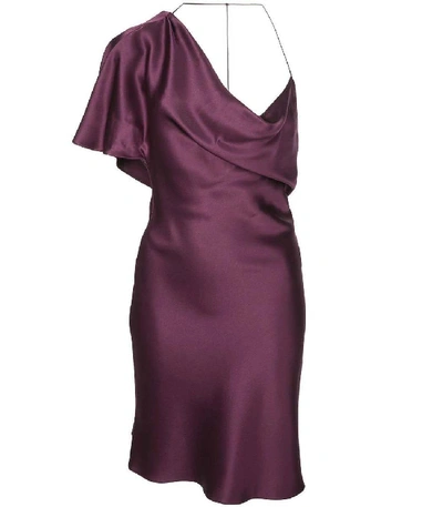 Shop Cushnie One-shoulder Silk Dress In Pink