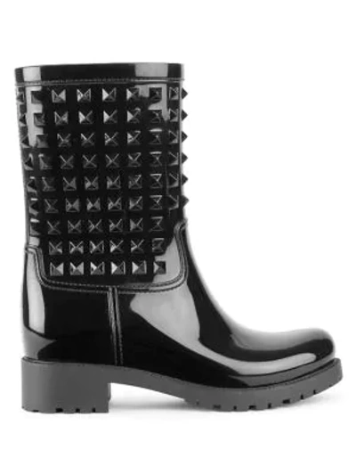 Shop Valentino Women's Rockstud Rain Boots In Black