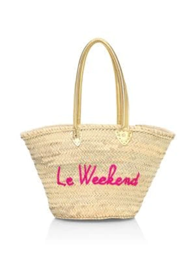 Shop Poolside Le Weekend Embroidered Straw Tote In Natural