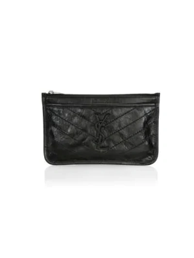 Shop Saint Laurent Niki Leather Zip Pouch In Black