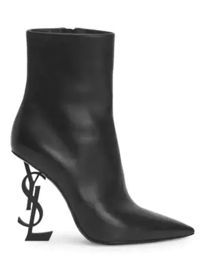 Shop Saint Laurent Women's Opyum Leather Booties In Black 1