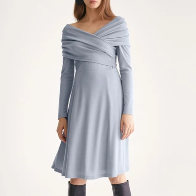 Shop Paisie Skater Dress With Cross Wrap Shoulders In Light Blue