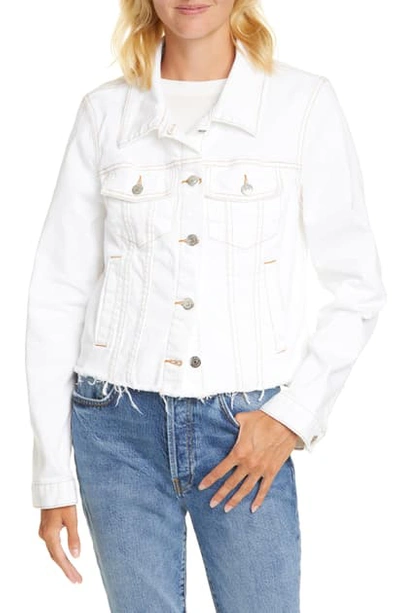 Shop Veronica Beard Cara Denim Jacket In White W/ Contrast Topstitching