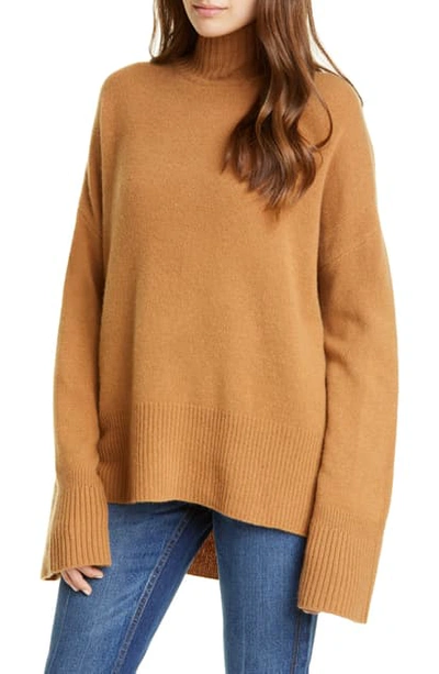 Shop Frame High/low Cashmere Sweater In Camel Heather