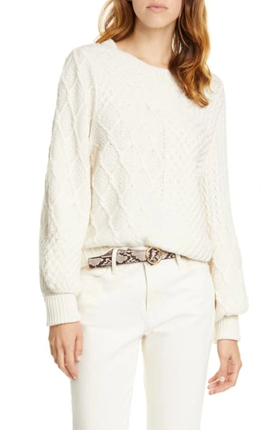 Shop Frame Patchwork Cable Knit Wool Blend Sweater In Off White