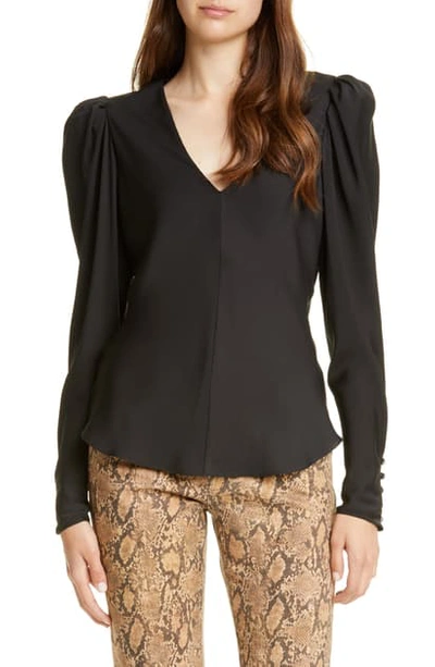 Shop Frame Shirred Silk Long Sleeve Blouse In Noir
