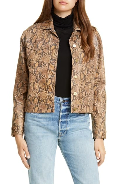 Shop Frame Le Vintage Snake Print Coated Denim Jacket In Coated Python