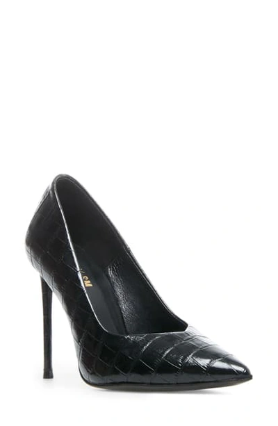 Shop Steve Madden Princess Reptile Embossed Pointed Toe Pump In Black Croco