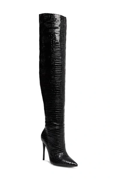 Shop Steve Madden Harlow Reptile Embossed Over The Knee Boot In Black Croco
