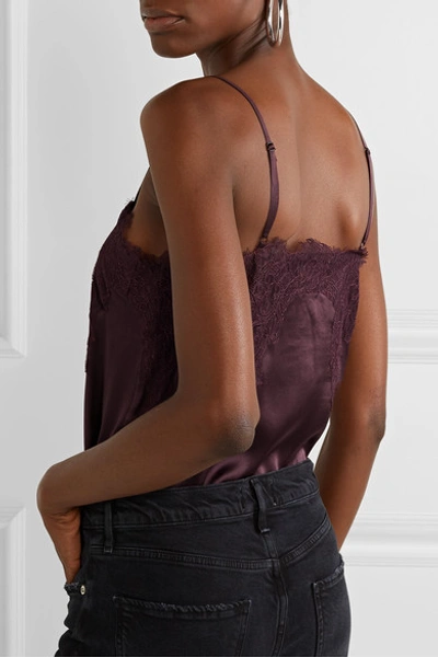 Shop Cami Nyc The Sweetheart Lace-trimmed Silk-charmeuse Camisole In Grape