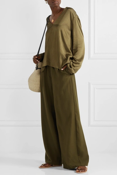 Forte Forte Wool-twill Wide-leg Pants In Army Green