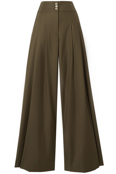 Anna Quan Madison Pleated Twill Wide-leg Pants In Taupe | ModeSens