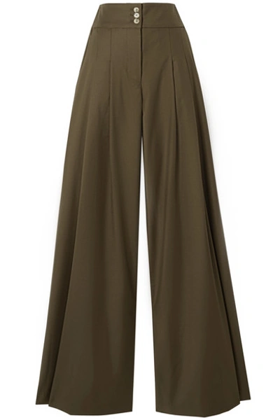 Shop Anna Quan Madison Pleated Twill Wide-leg Pants In Taupe