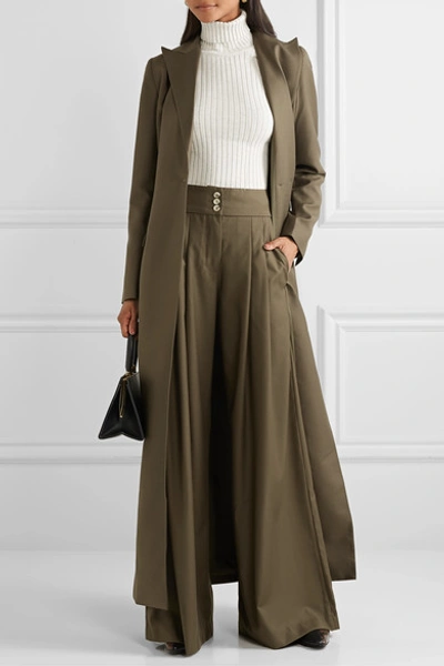 Shop Anna Quan Madison Pleated Twill Wide-leg Pants In Taupe