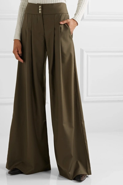 Shop Anna Quan Madison Pleated Twill Wide-leg Pants In Taupe