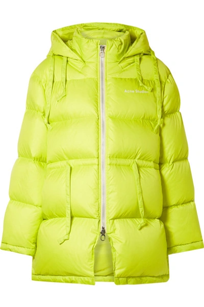 Shop Acne Studios Oversized Hooded Quilted Neon Shell Down Jacket In Chartreuse