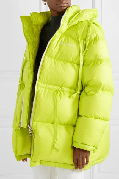 Shop Acne Studios Oversized Hooded Quilted Neon Shell Down Jacket In Chartreuse