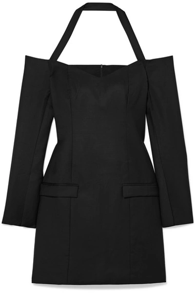 Shop Anna Quan Nina Off-the-shoulder Wool-twill Mini Dress In Black