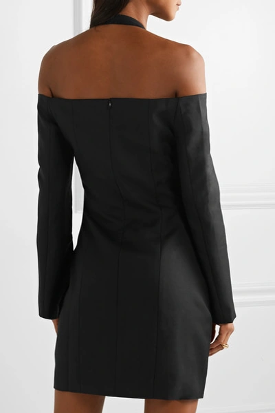 Shop Anna Quan Nina Off-the-shoulder Wool-twill Mini Dress In Black