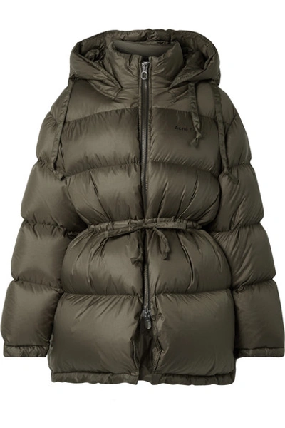 Shop Acne Studios Oversized Hooded Quilted Shell Down Jacket In Army Green