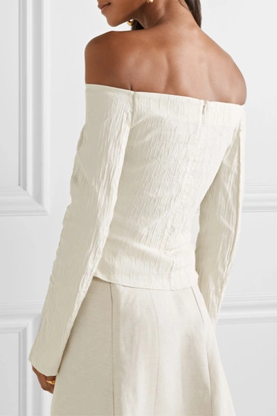 Shop Anna Quan Cora Off-the-shoulder Crinkled Stretch-jacquard Top In White