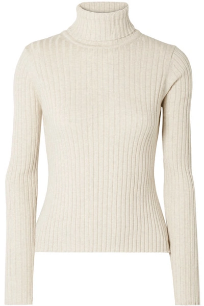 Shop Anna Quan Heather Ribbed Cotton Turtleneck Top In White