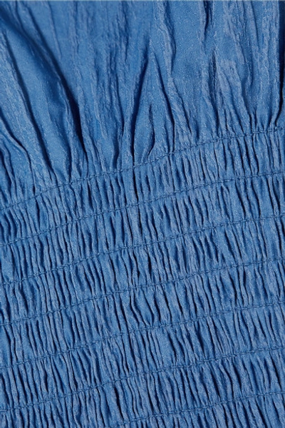 Shop Anna Quan Everly Shirred Crinkled Stretch-jacquard Mini Dress In Blue