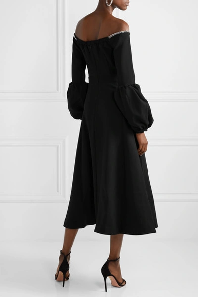 Shop Self-portrait Off-the-shoulder Embellished Crepe Midi Dress In Black