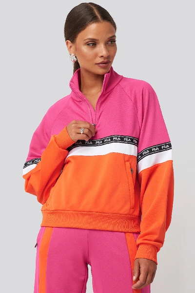 Shop Fila Chinami Half Zip Shirt - Pink,orange In Pink Yarrow/mandarin Orange