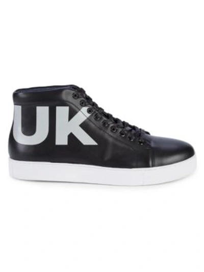 Shop French Connection Triomphe Leather High-top Sneakers In Black
