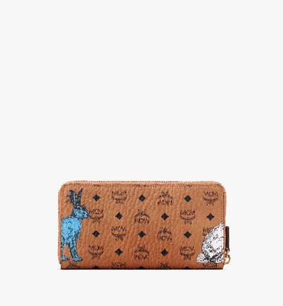 Shop Mcm Hide-and-seek Rabbit Zip Wallet In Cognac